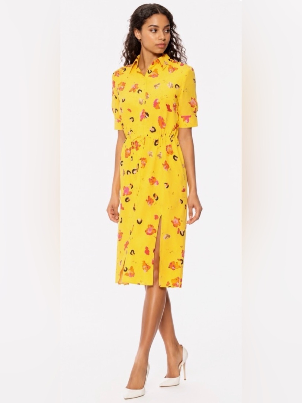 Altuzarra 100% Silk Vittoria Yellow Shirt Midi Dress Floral Print Size US 10
